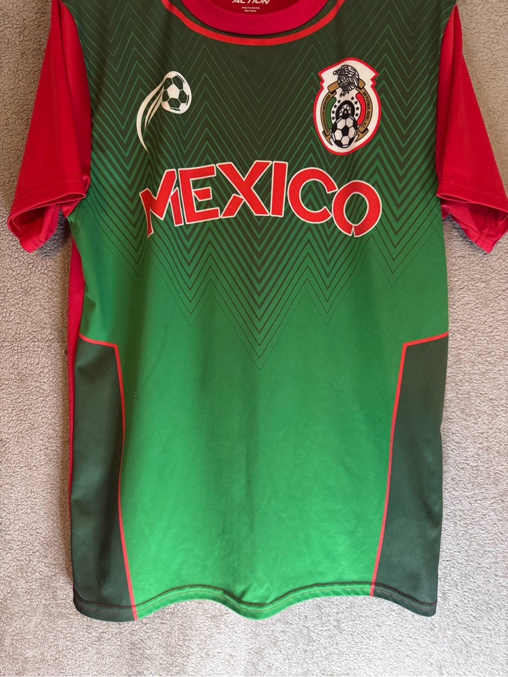Fast Action Mexico Soccer Shirt Jersey Men's M Green Red MEXICO Graphic